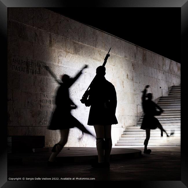 the Evzones soldiers at change of the guard in Athens, Greece Framed Print by Sergio Delle Vedove