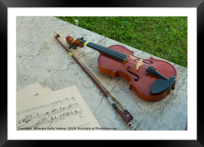 Violin and musical score Framed Mounted Print by Sergio Delle Vedove