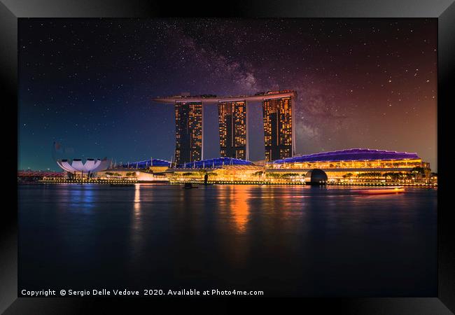 Panorama  of Singapore at night Framed Print by Sergio Delle Vedove