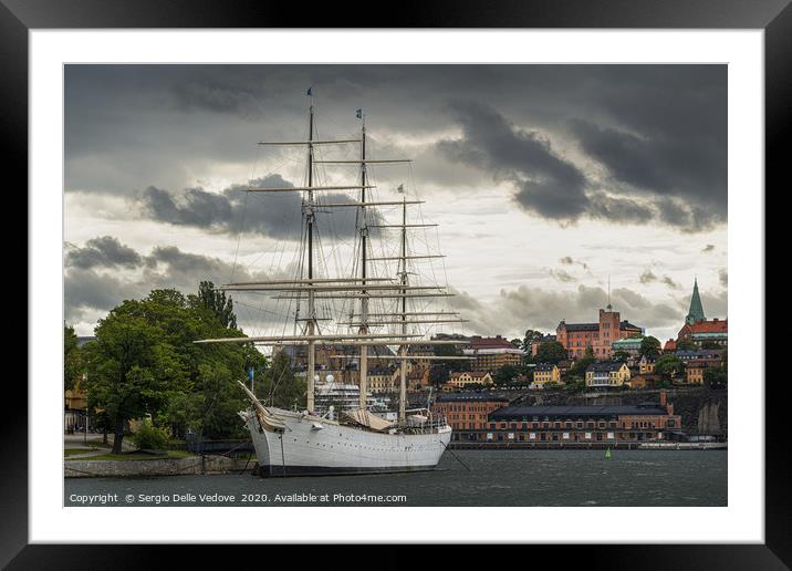 sailing ship anchored in Stockholm Framed Mounted Print by Sergio Delle Vedove