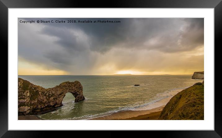 Stormy Durdle Door Framed Mounted Print by Stuart C Clarke
