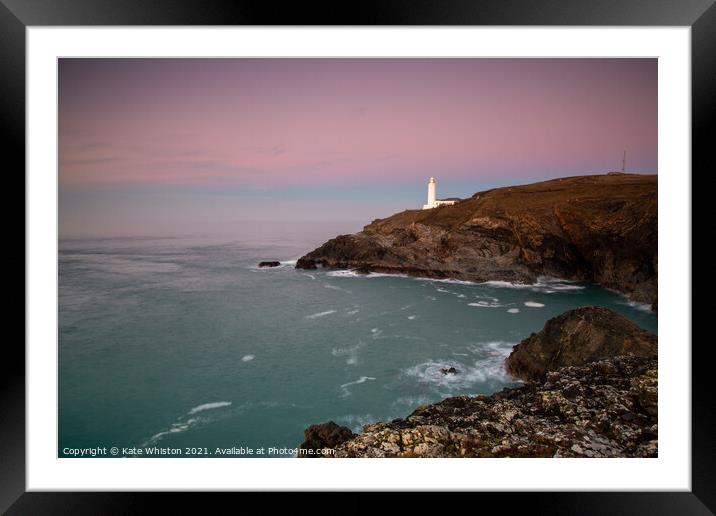 Pink sunset at Trevose Head Framed Mounted Print by Kate Whiston