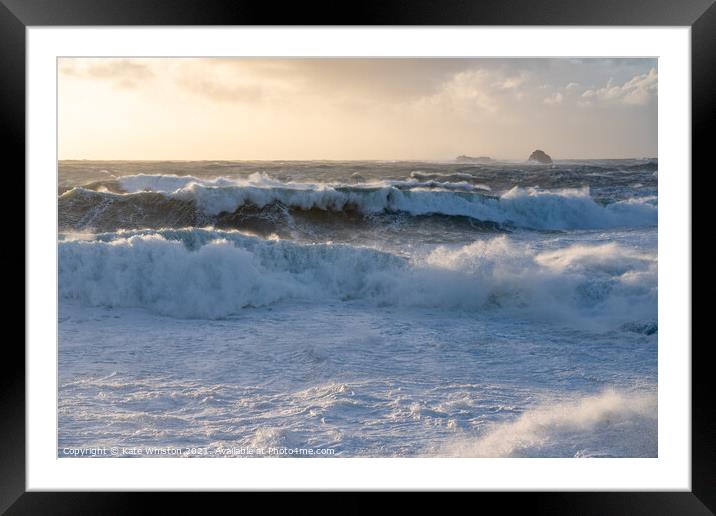 Sun on Stormy Waves Framed Mounted Print by Kate Whiston