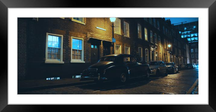 Vintage car in a London night Framed Mounted Print by Iacopo Navari