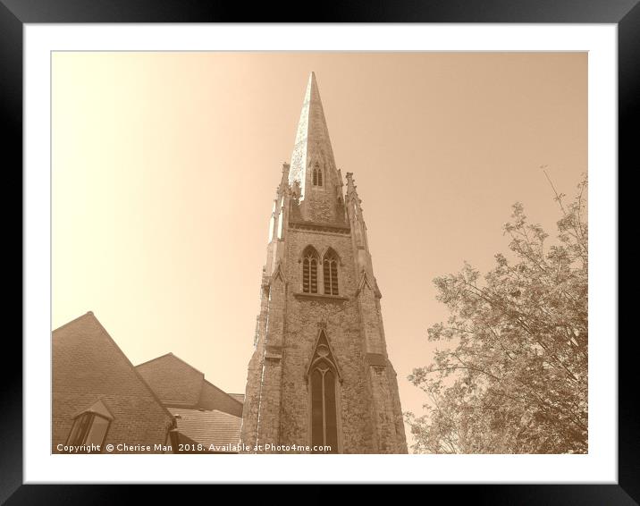 Sepia Lewisham Tall Church Spire Building Framed  Framed Mounted Print by Cherise Man
