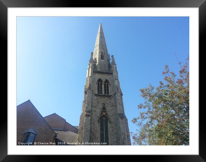 Lewisham Tall Church Spire Building Blue Sky Print Framed Mounted Print by Cherise Man