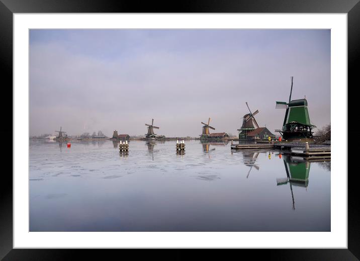 Windmills along the river Zaan Framed Mounted Print by John Stuij