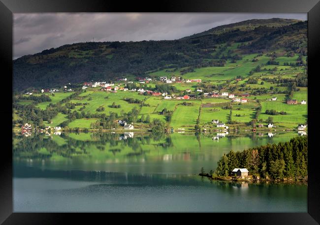 View over lake Hafslovatnet Framed Print by John Stuij