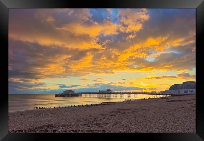 Sunset at Worthing Pier Framed Print by Carolyn Brown-Felpts