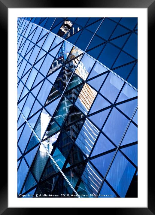 Reflections of City in the skyscraper windows Framed Mounted Print by Andis Atvars