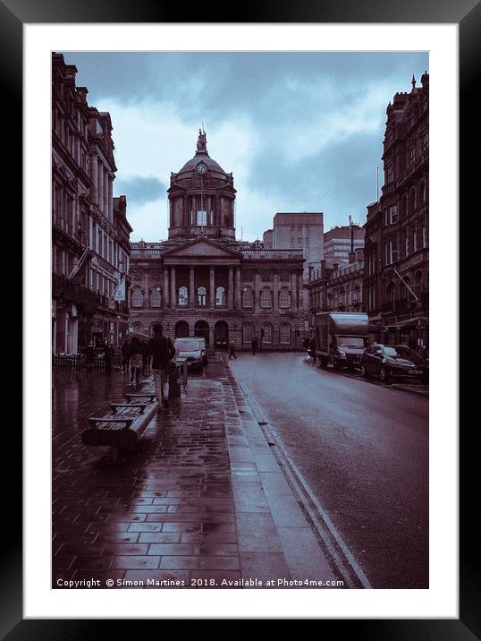 A Rainy Day in Castle Street, Liverpool. Framed Mounted Print by Simon Martinez
