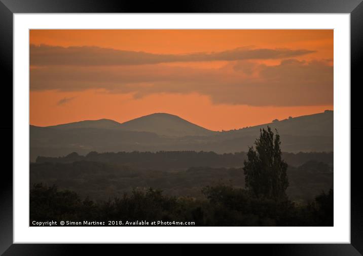 Sunset behind the Welsh Hills Framed Mounted Print by Simon Martinez