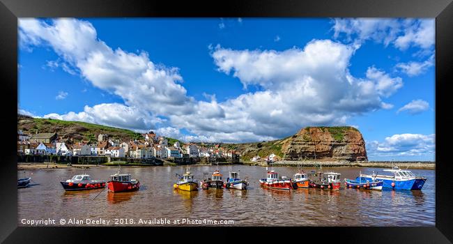 Fishing Boats in Staithes harbour,North Yorkshire Framed Print by Alan Deeley