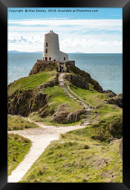 Llanddwyn lighthouse  Framed Print by Alan Deeley