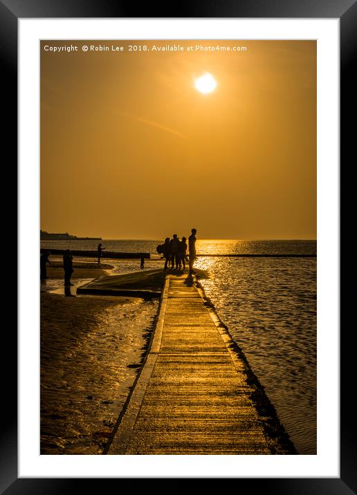 Margate Beach Golden Hour Silhouette Framed Mounted Print by Robin Lee