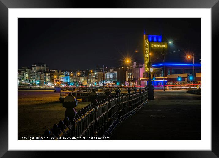 Welcome to Margate seafront by night Framed Mounted Print by Robin Lee