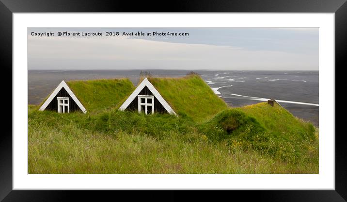 Ancient houses with Grass roof in Iceland Framed Mounted Print by Florent Lacroute