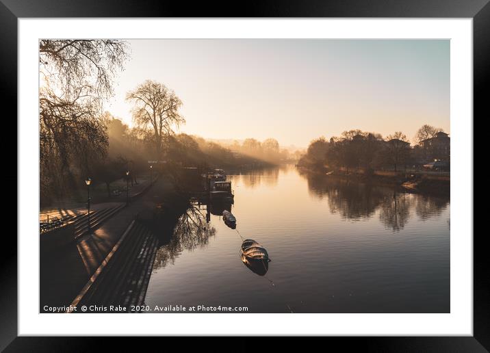 Thames riverside on a foggy morning in Richmond Framed Mounted Print by Chris Rabe