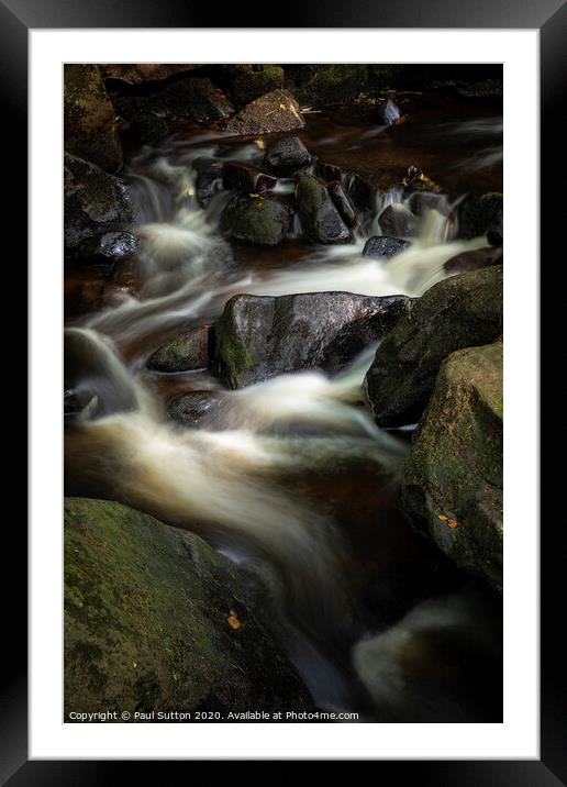 Burbage Brook Cascades Framed Mounted Print by Paul Sutton