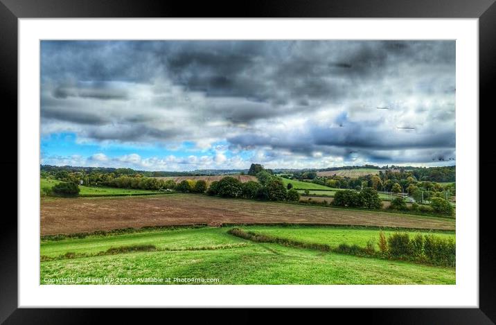 Grey skies and green fields Framed Mounted Print by Steve WP