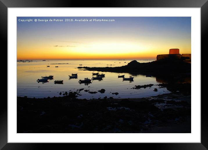 Sunset over Rocquaine Bay, Guernsey. Framed Mounted Print by George de Putron