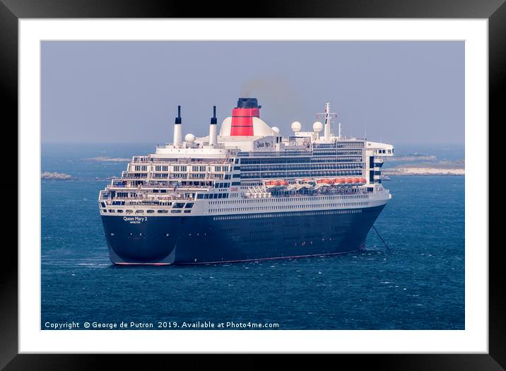 Cruise Liner "Queen Mary 2" anchored in the Little Framed Mounted Print by George de Putron