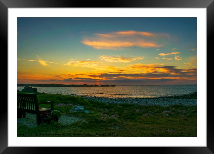 Sunset over Pembroke bay, Guernsey. Framed Mounted Print by George de Putron