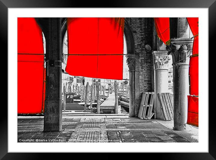 Venice,  Rialto fish market with red curtains Framed Mounted Print by Luisa Vallon Fumi