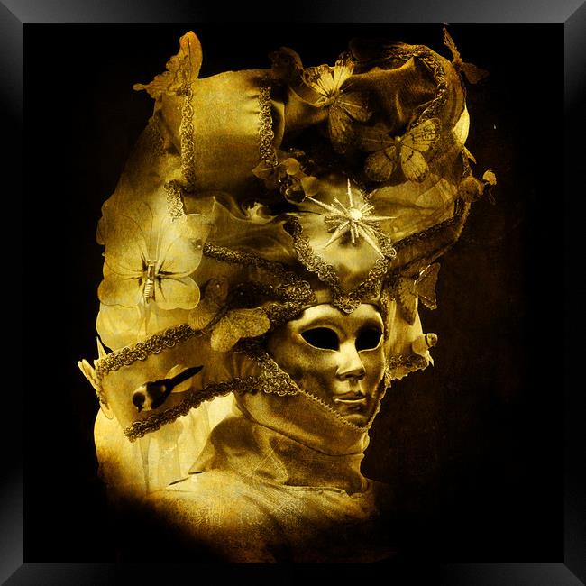 Venice carnival, baroque golden Venetian mask with Framed Print by Luisa Vallon Fumi