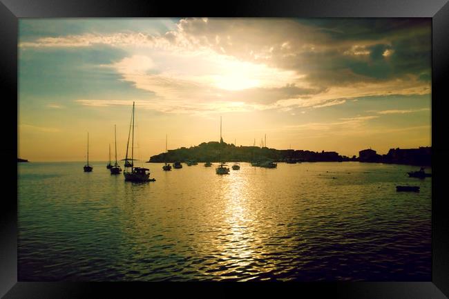 Primosten, Croatia - Sunset over Primosten peninsu Framed Print by Luisa Vallon Fumi