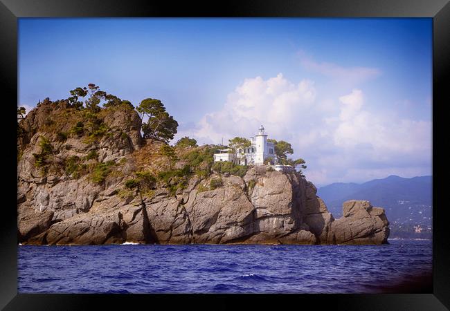 Italy - Lighthouse of Portofino from the sea Framed Print by Luisa Vallon Fumi