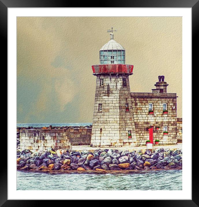 Dublin, Howth Harbour lighthouse, digital art Framed Mounted Print by Luisa Vallon Fumi