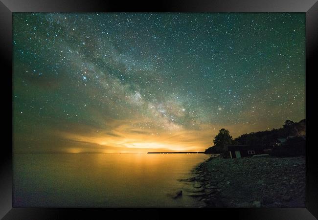 Brilliant milky Way and stars over the Dyer's bay, Framed Print by Claire Smith