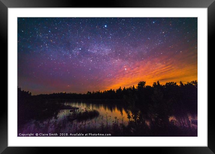 Colorful moonrise and stars over Willow Creek Framed Mounted Print by Claire Smith