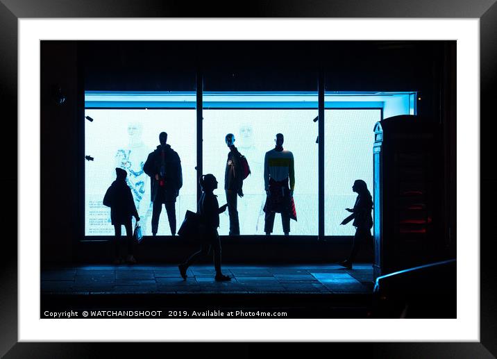 Figures of the night - London West End shoppers Framed Mounted Print by WATCHANDSHOOT 