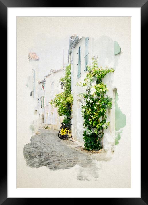 Watercolor of alley on ile de Ré Framed Mounted Print by youri Mahieu