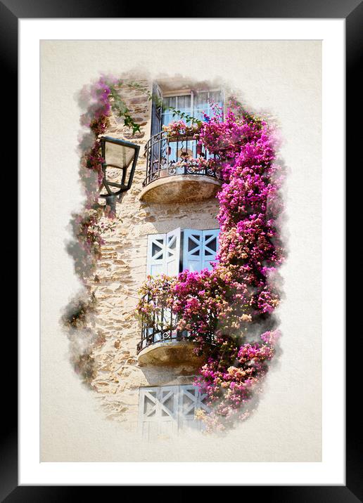 Watercolor of a Burst of Colored flowers in Bormes Les Mimosas Framed Mounted Print by youri Mahieu
