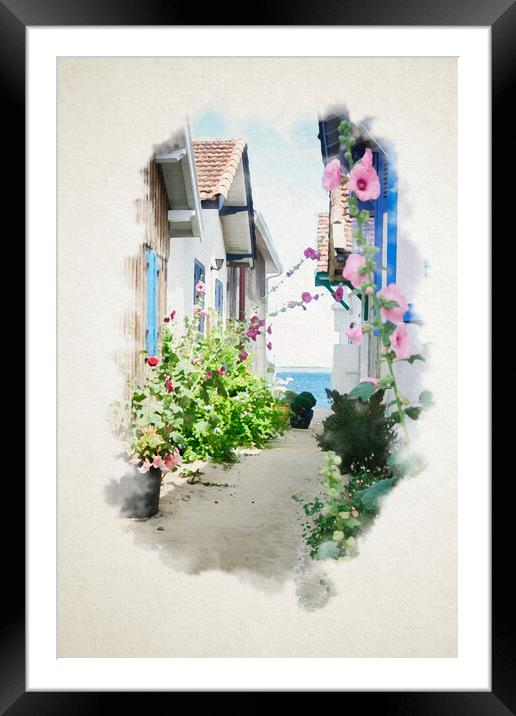 Watercolor of wooden house in bassin d'arcachon Framed Mounted Print by youri Mahieu