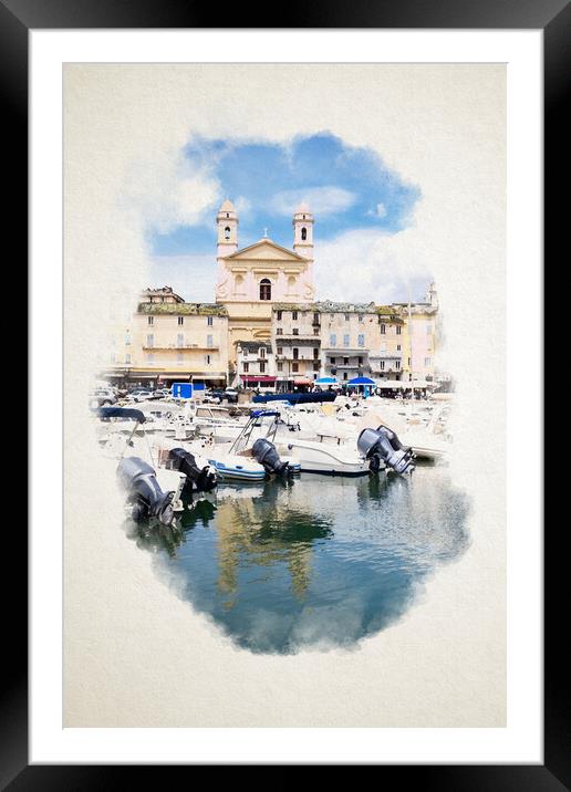 église Saint Jean-Baptiste in Bastia in watercolor Framed Mounted Print by youri Mahieu
