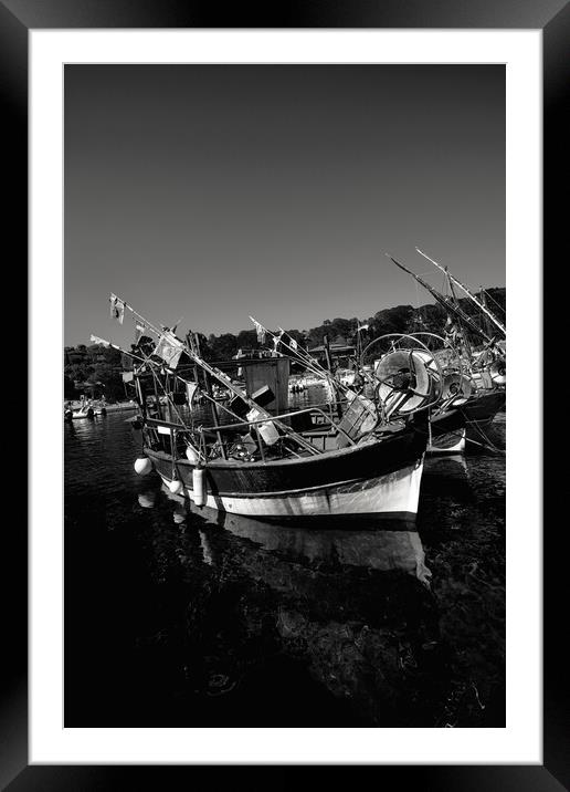 Seascape of Niel Moored Boats in black and white Framed Mounted Print by youri Mahieu