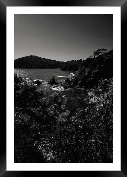Coastal Beauty: Majestic Mountains, Clear Skies, and Tranquil Water in black and white Framed Mounted Print by youri Mahieu