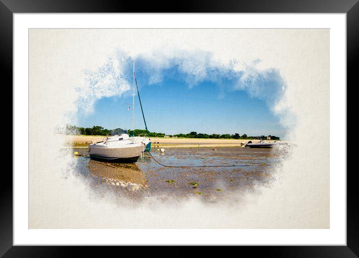 Watercolor of boats laying on the beach Framed Mounted Print by youri Mahieu
