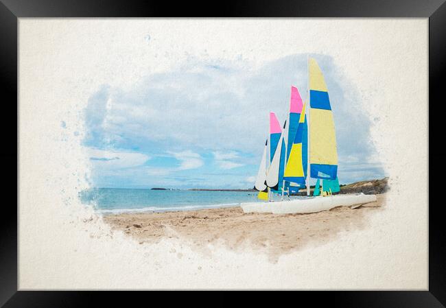 Watercolor of sailing boats on the beach Framed Print by youri Mahieu