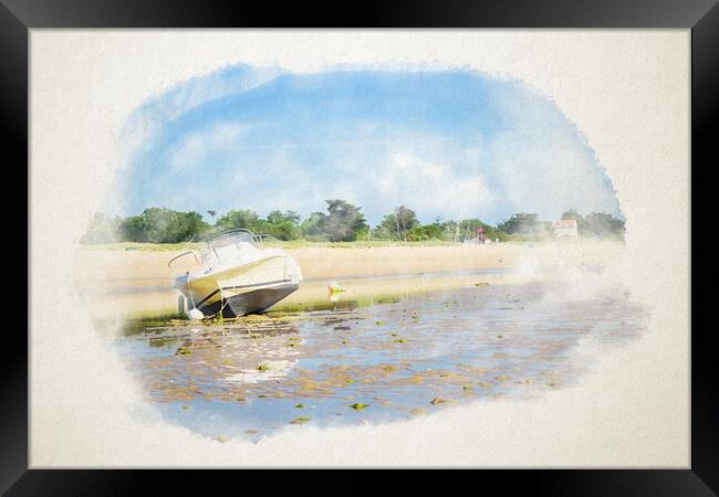 boats laying on the beach in watercolor Framed Print by youri Mahieu