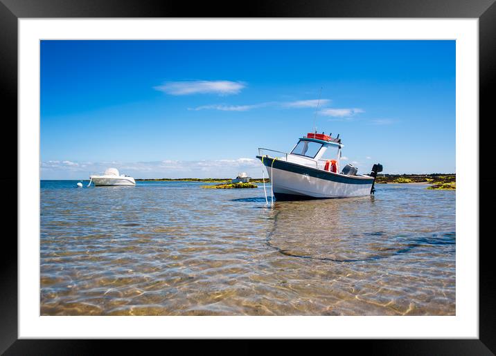 White boat on sand Framed Mounted Print by youri Mahieu