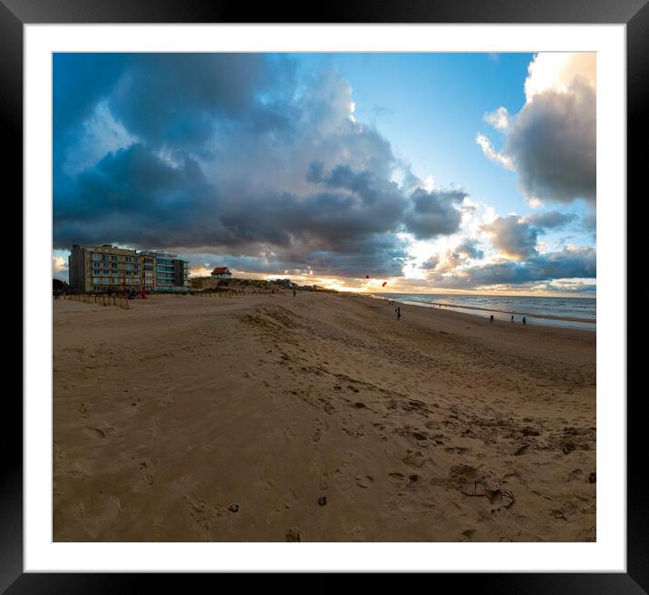 Empty beach in autumn at sunset Framed Mounted Print by youri Mahieu