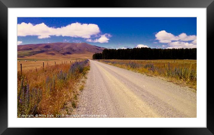 Gravel road across the Canterbury plains, New Zeal Framed Mounted Print by Mike Dale
