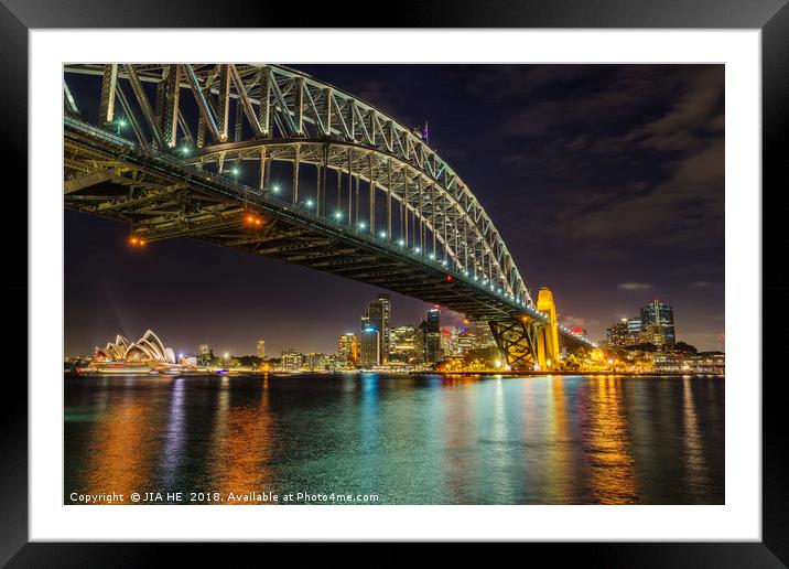 Sydney city at night Framed Mounted Print by JIA HE