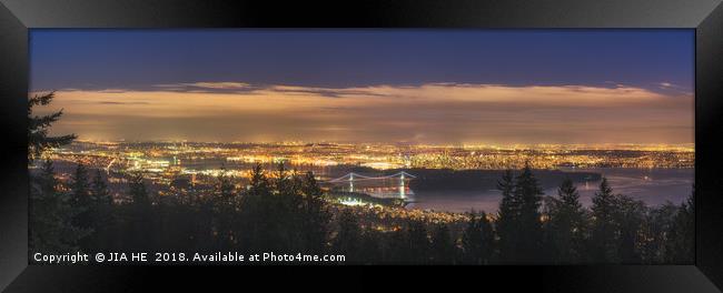 Vancouver city skyline at night Framed Print by JIA HE