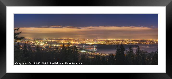 Vancouver city skyline at night Framed Mounted Print by JIA HE